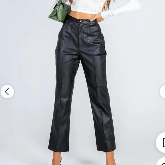 Princess Polly Encore Faux Leather High Rise Pants Black Size 8 - Picture 1 of 15